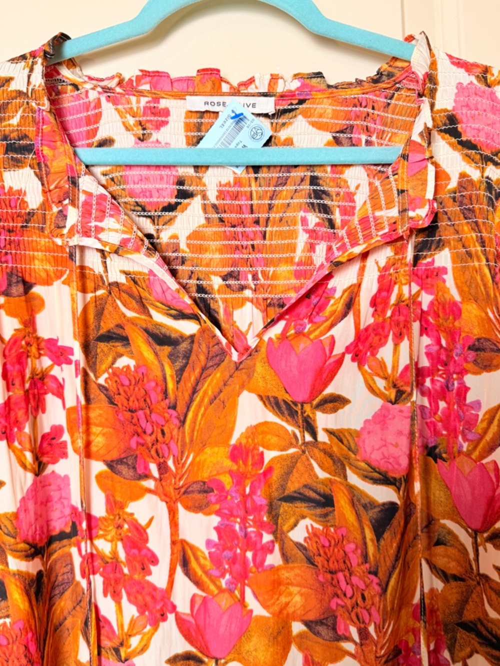 Rose & Olive XL Pink and Orange Floral Peasant Blouse - Picture 2 of 6